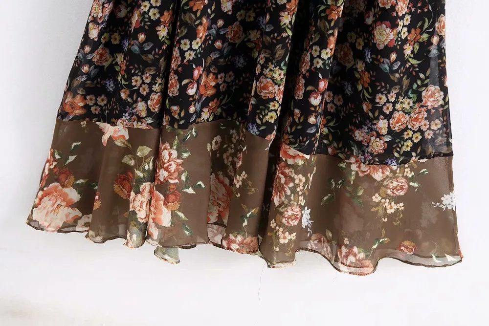 QZ872 женское винтажное платье с v-образным вырезом и длинным рукавом с цветочным принтом в стиле пэчворк, женские ретро платья с цветными блоками Vestidos