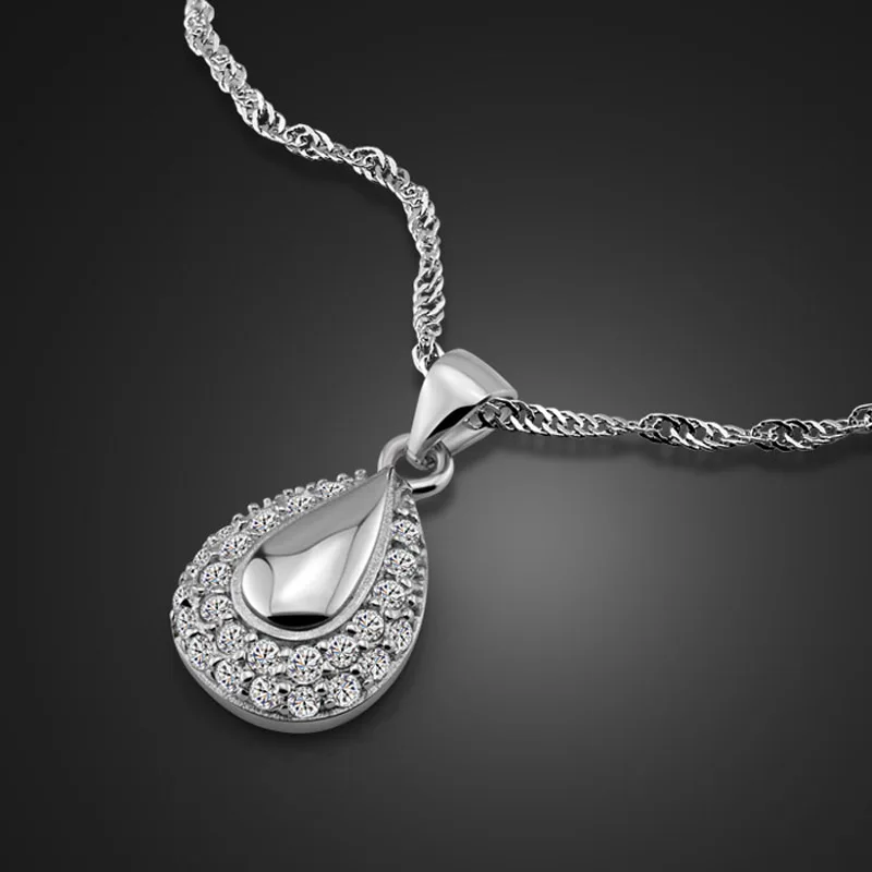 

925 sterling silver necklace female simple water droplets pendant solid silver clavicle necklace ladies Argent fashion jewelery