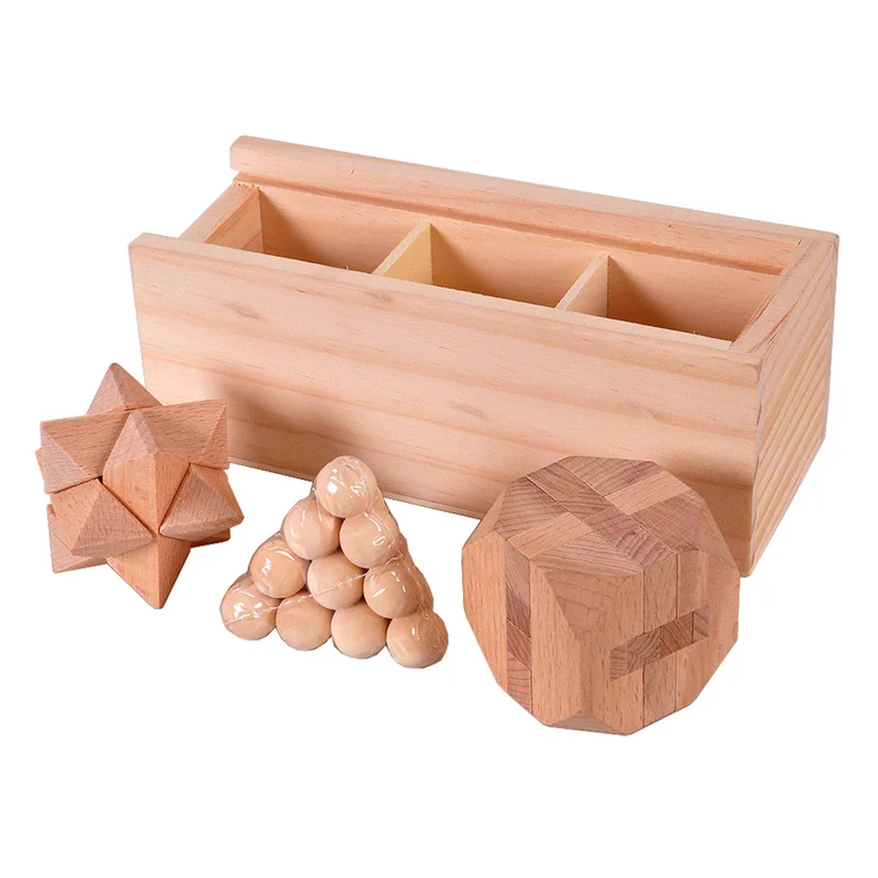 

Luban Lock Puzzle Tetrakaidecahedron Jupiter Pyramid Intelligent Toys with Wood Box