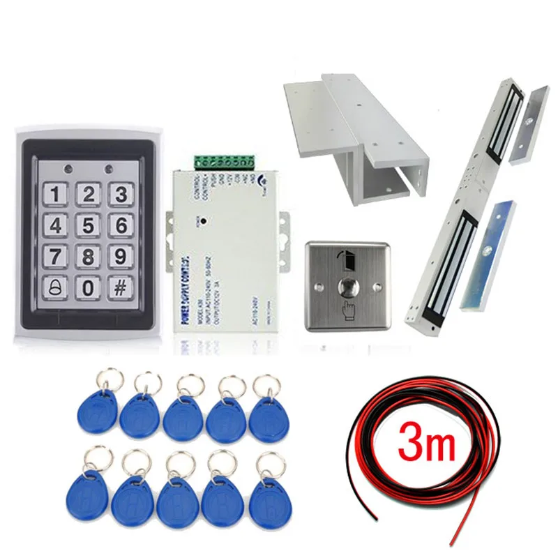 

intercom DIY RFID Metal Door Access Control System Kit Set + 280kg Magnetic Lock + Power Supply + Keypad + Keytags + Door Exit