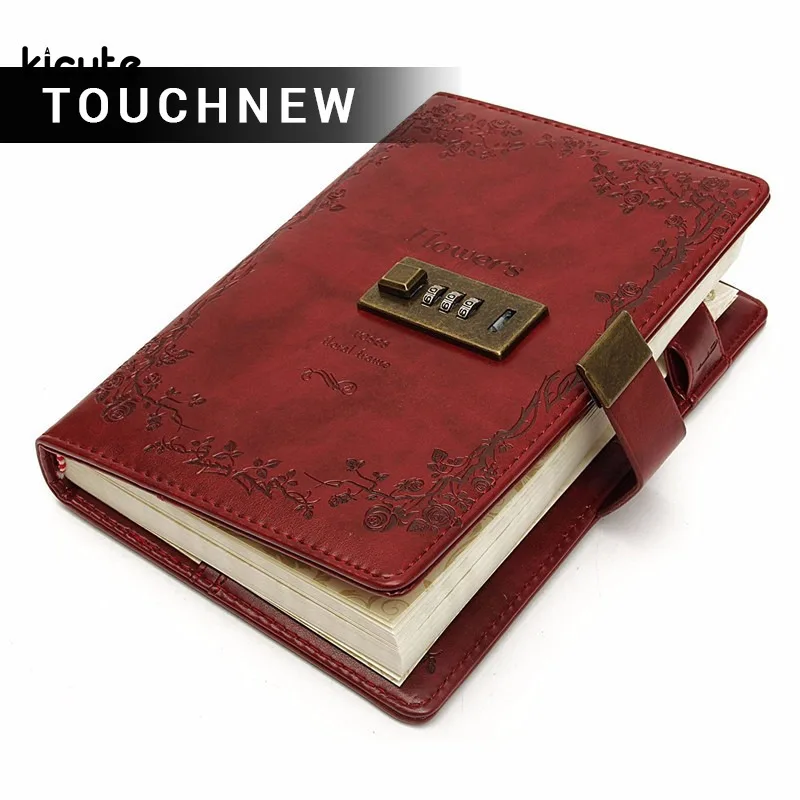 

Hot B6 Retro Red Rose Leather Wired Journal Diary Blank Paper Notebook With Lock Sketchbook Notepad Gift Office WJ-XXWJ296- Best