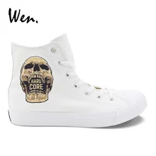 Вэнь дизайн; ботинки с черепом; парусиновая обувь для взрослых мальчиков; кроссовки; цвет белый, черный; высокие эспадрильи со шнуровкой на плоской подошве