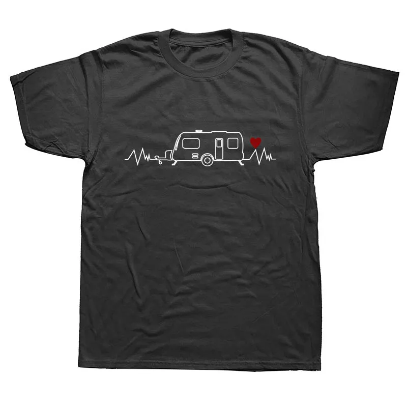 

HeartBeat Caravanning Campinger Caravan Funny T Shirts Men Summer Cotton Harajuku Short Sleeve O Neck Streetwear Black T-shirt