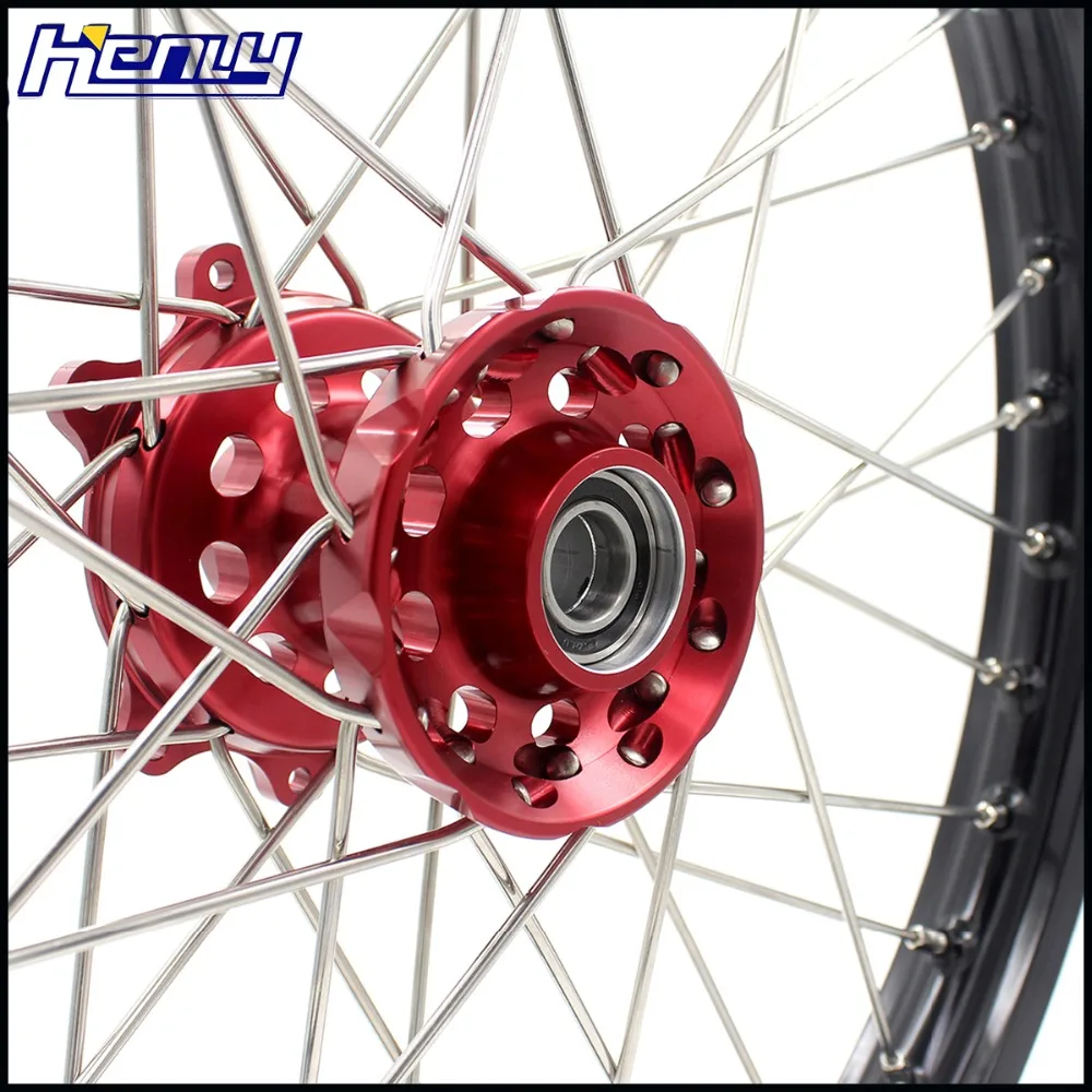 21/19 Spoked MX колеса диски Набор для HONDA CRF250R 2004-2013 CRF450R 2002-2012 CNC Красный концентратор