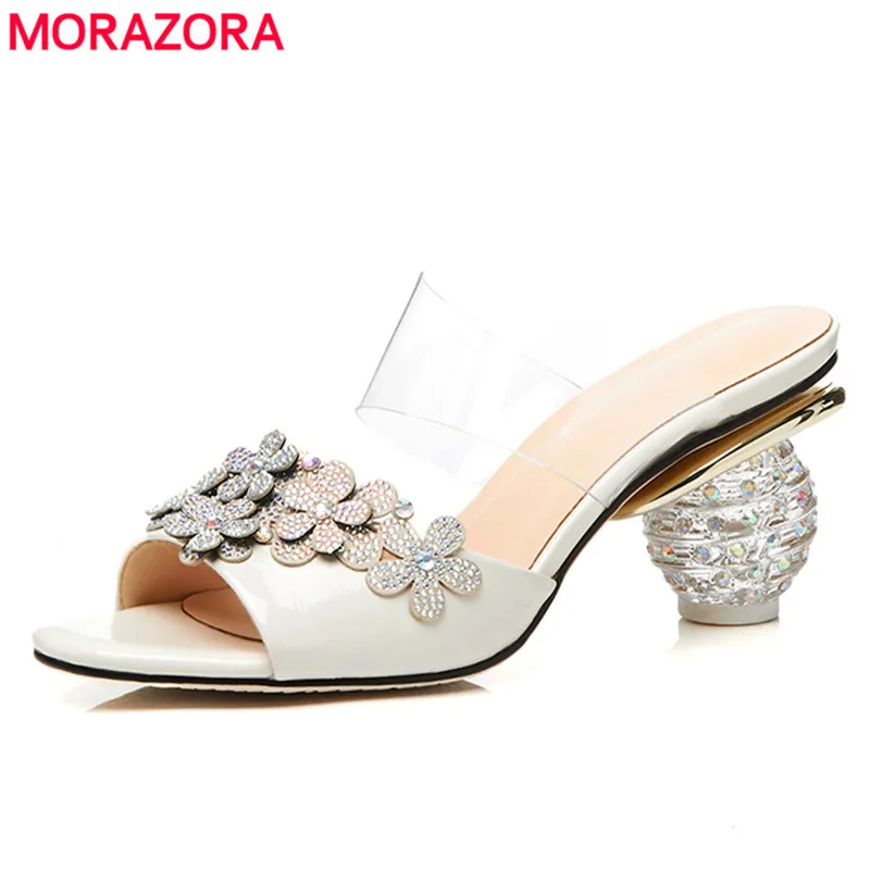 

MORAZORA 2018 New high quality genuine leather women sandals round high heels slingback wedding shoes ladies summer shoes