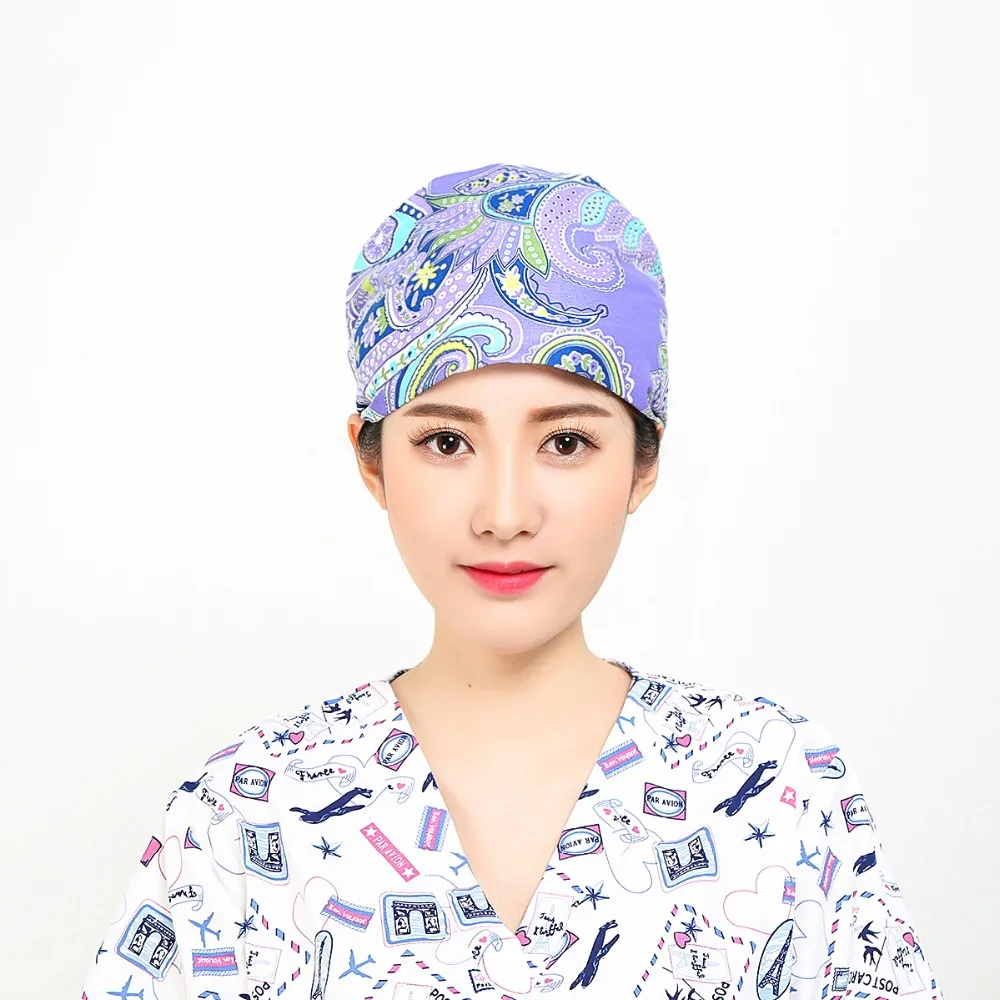 5 цветов унисекс больница печатных медицинские шапки 100% хлопка хирургического крышки доктор медсестра лаборатории Стоматологическая