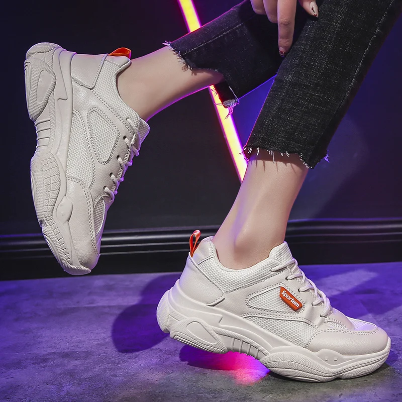 

Sneakers 2019 Women Increasing Lace Up High Leisure Women Vulcanize Shoe Platform Breathable Casual Shoes Female Fashion Sneaker