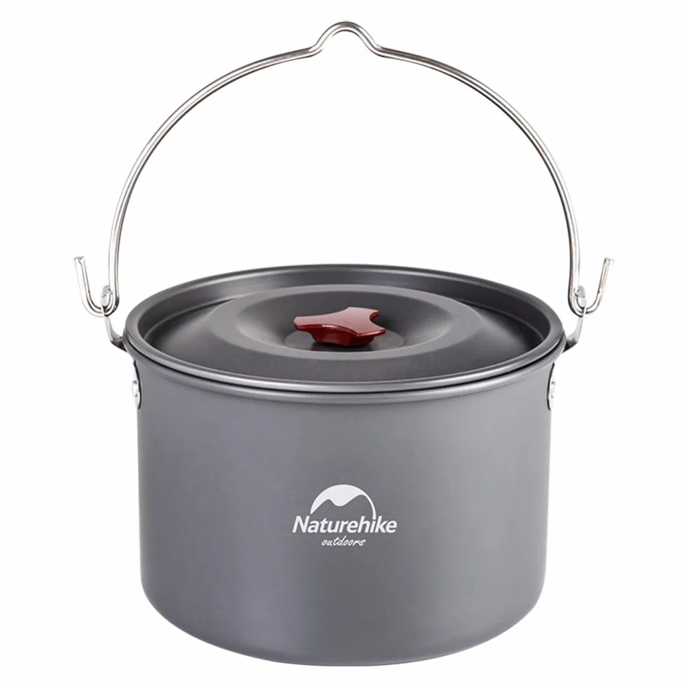 4 6 Persons Outdoor Camping Pot Aluminum Alloy Hiking BBQ Boiler Hang Pot 4L Picnic Cookware
