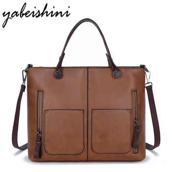 

NEW Brand Designer Double Pocket Bags Vintage Women Handbag Shoulder Bags Famous Casual Tote Bags Sac a Main Top-Handle Bags