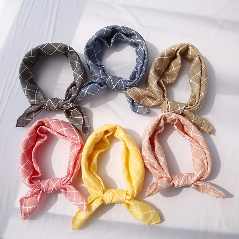 

Yishine 42x42CM 6Colors Kids Children Cute Plaid Pinafore Purified Cotton Triangular Headband Women Girls Scarf Shawl Hand Towel