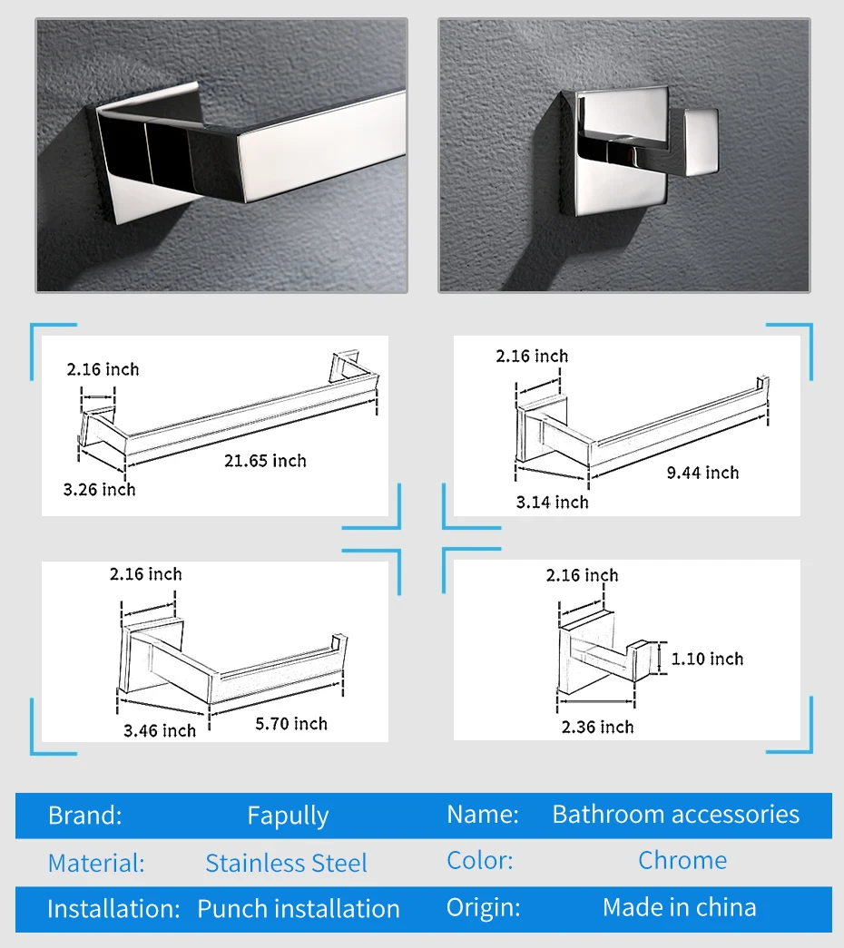 Fapully хромированные аксессуары для ванной комнаты 4 шт. наборы для ванны 304 Полотенце из нержавеющей стали держатель бумаги крючок настенная