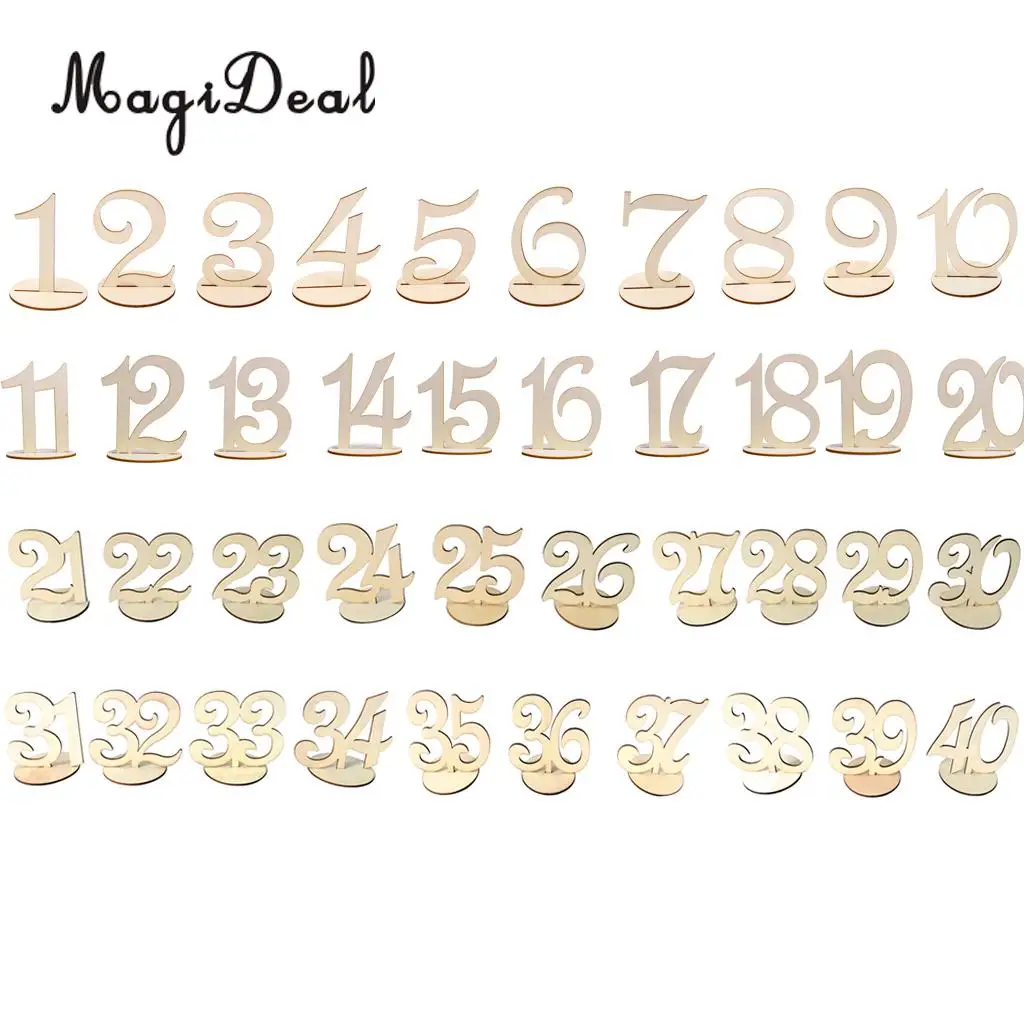 MagiDeal Rustic 1 to 40 Figures Numbers Wooden Table Numbers Wedding Birthday Party Baby Shower Tabletop Decor