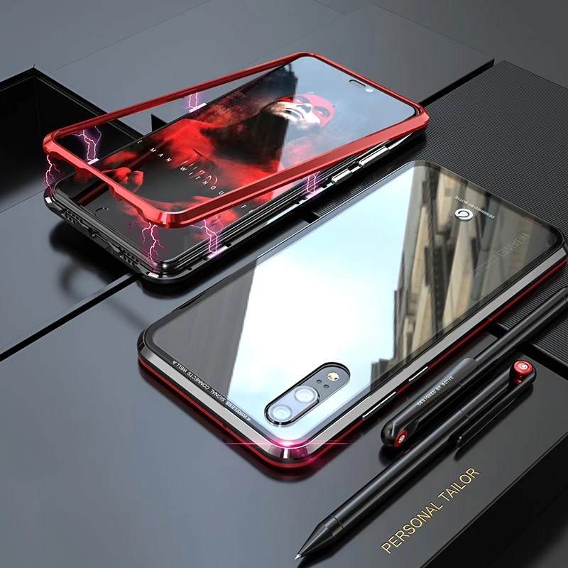 Роскошный Магнитный чехол для Huawei P20 Pro Lite алюминиевый металлический бампер и