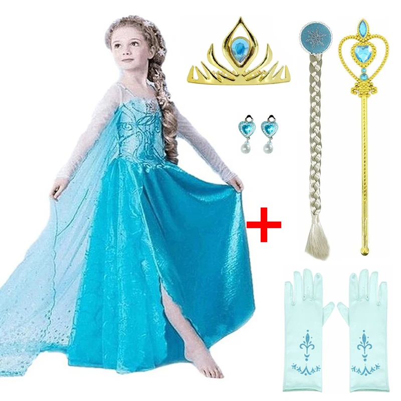 Платье принцессы для девочек, Корона Эльзы, одежда, набор для дня рождения, рождественское платье Анна Эльза, маскарадные костюмы, детские платья