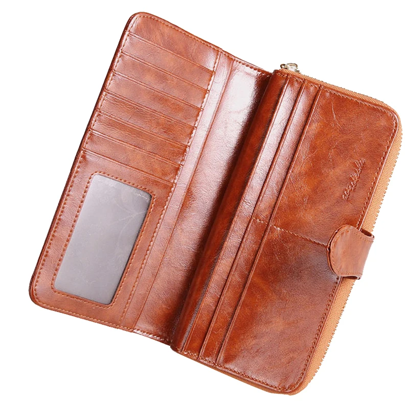 Дешево Мужской кошелек из натуральной кожи, Женский кошелек, роскошный бренд, масляный кожаный кошелек, Женский держатель для карт, длинный клатч, ...