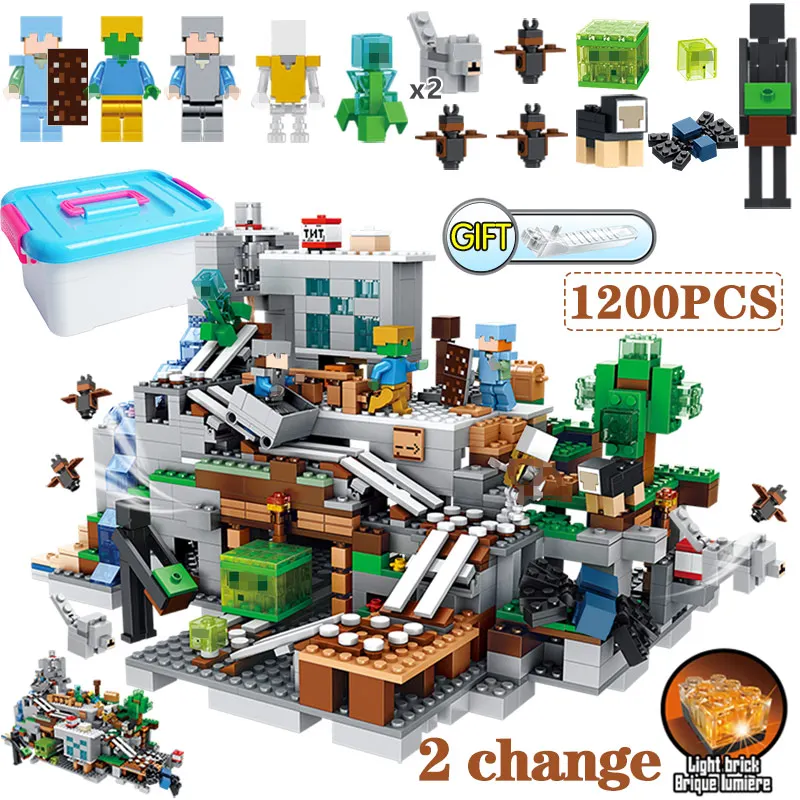 

New Product Building Blocks Compatible LegoING Minecrafter Mountain Cave Aminal Alex Figures Bricks Toys For Children
