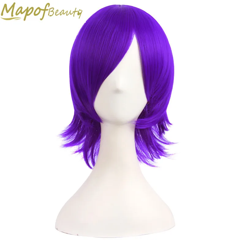 

Short Curly Purple Purecolor Cosplay Wigs 16" Synthetic hair Heat Resistant women's party Fake Hair piece Hairstyle MapofBeauty