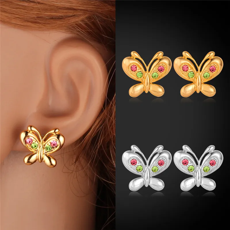 

Collare Rhinestone Stud Earrings Fashion Jewelry Trendy Gold/Silver Color Wholesale Cute Butterfly Earrings For Women E167