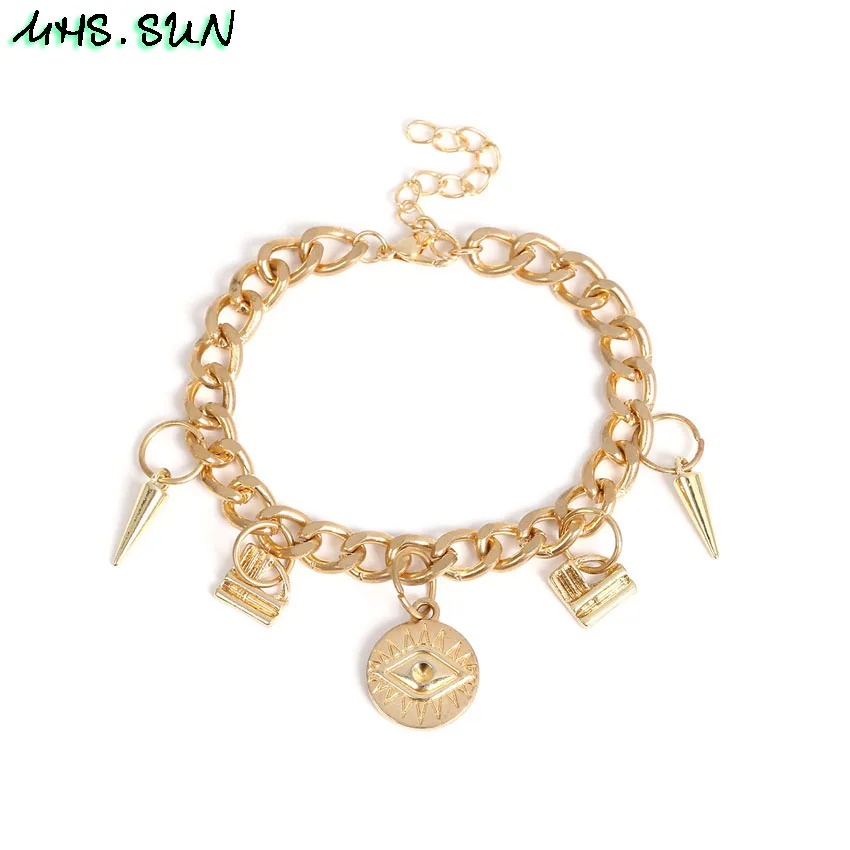 

MHS.SUN Fashion Women Bracelets Bangles With Coin Pendant Exaggerated European Vintage Bracelet Gold/Silver Color Girls Jewelry