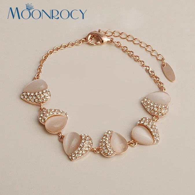 MOONROCY Free Shipping Fashion rose Gold Color Opal Bracelet Heart