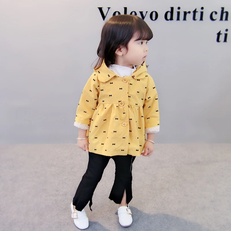 Baby girl Trench Coat In spring and autumn Small bowknot Pure color Outerwear for most fashionable Kids Children (9)
