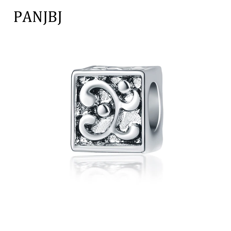 

New Original Free Shipping Silver Plated Bead Alloy Vintage Cube Square Charm Fit Pandora Bracelet Necklace DIY Women Jewelry