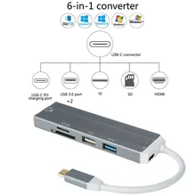 HD 4 K 6 в 1 TYPE-C HUB аудио переходник Кабель для передачи данных USB 3,0 USB 2,0 TF SD HDMI TYPE-C концентратор HDMI адаптер #9,10