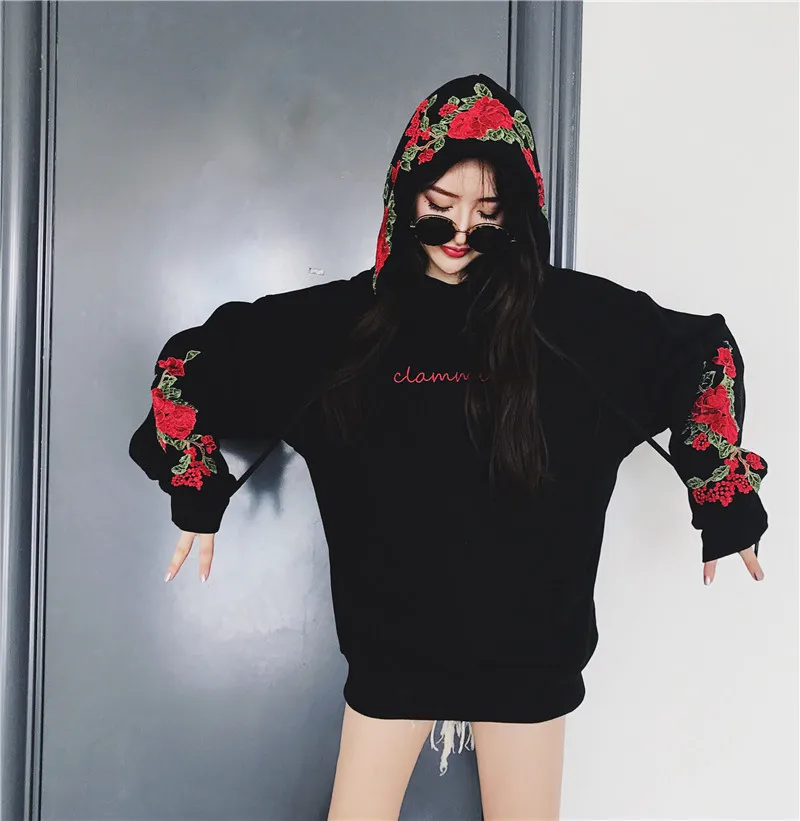 2019 Sweatshirt Women Clothes Rose Streetwear Hoodies Hoodies Woman Clothes Black Fashon Valentine'