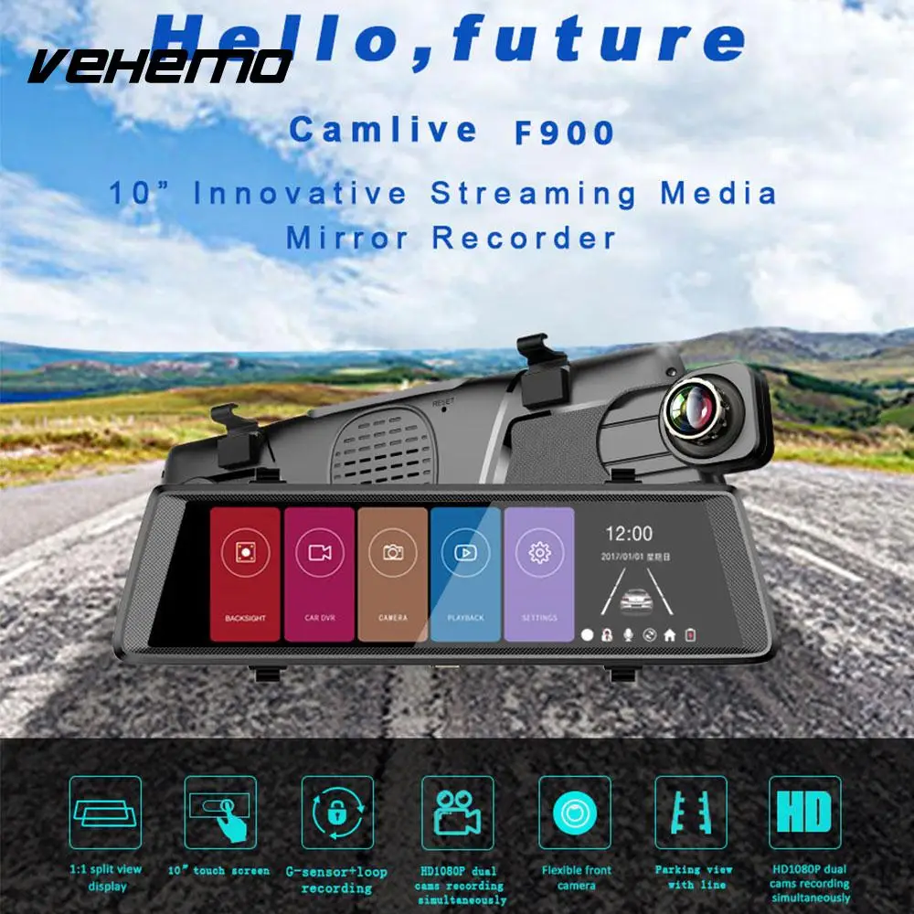 

Vehemo Dual Lens Rearview Car DVR Dash Camera Digital Automobile Data Recorder Photography Rear View Mirror Camcorders Dash Cam