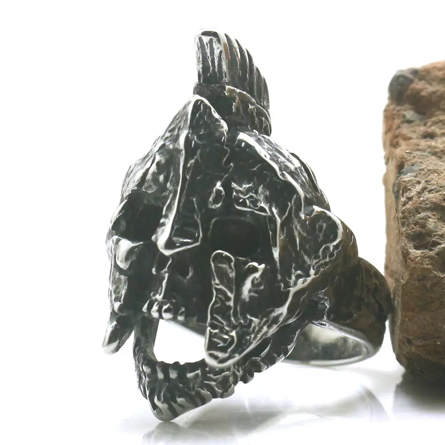 Mens Boys Acciaio Inossidabile 316L Cool Punk Gothic Spartan Mask Skull Ring Regalo Più Recente