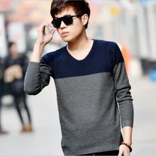 Свитер, осенний брендовый однотонный вязаный пуловер с v-образным вырезом и длинными рукавами, облегающий мужской модный топ, хлопковый трикотаж, M, L, XL, XXL