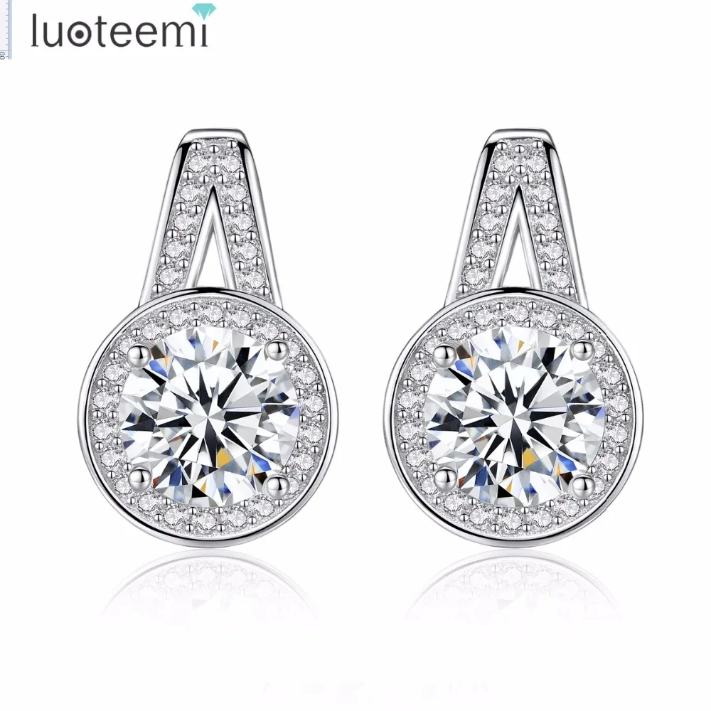 

LUOTEEMI New 925 Sterling Silver Jewelry Earrings Luxury Fine Jewelry Hearts & Arrows Zircon Stud Silver Earrings for Women Gift