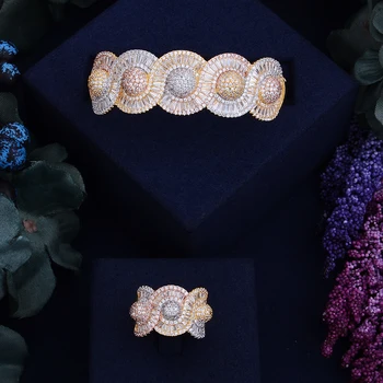 

GODKI Luxury Round Bubble Top Super Luxury Geometry Cubic Zirconia Wedding Bracelet For Women Bangle Ring Set High Jewelry Sets