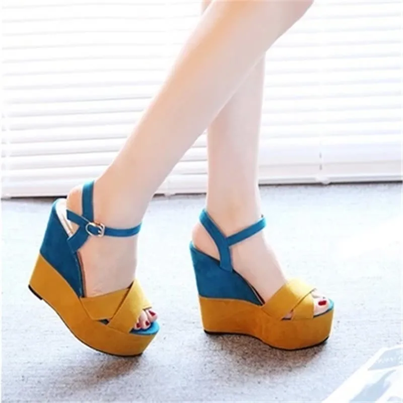 

Yellow Sandalias Plataformas Sandale Peep Toe Chunky Wedges Sandals for Women Femme High Heels Platform Falt Sandalia Feminina