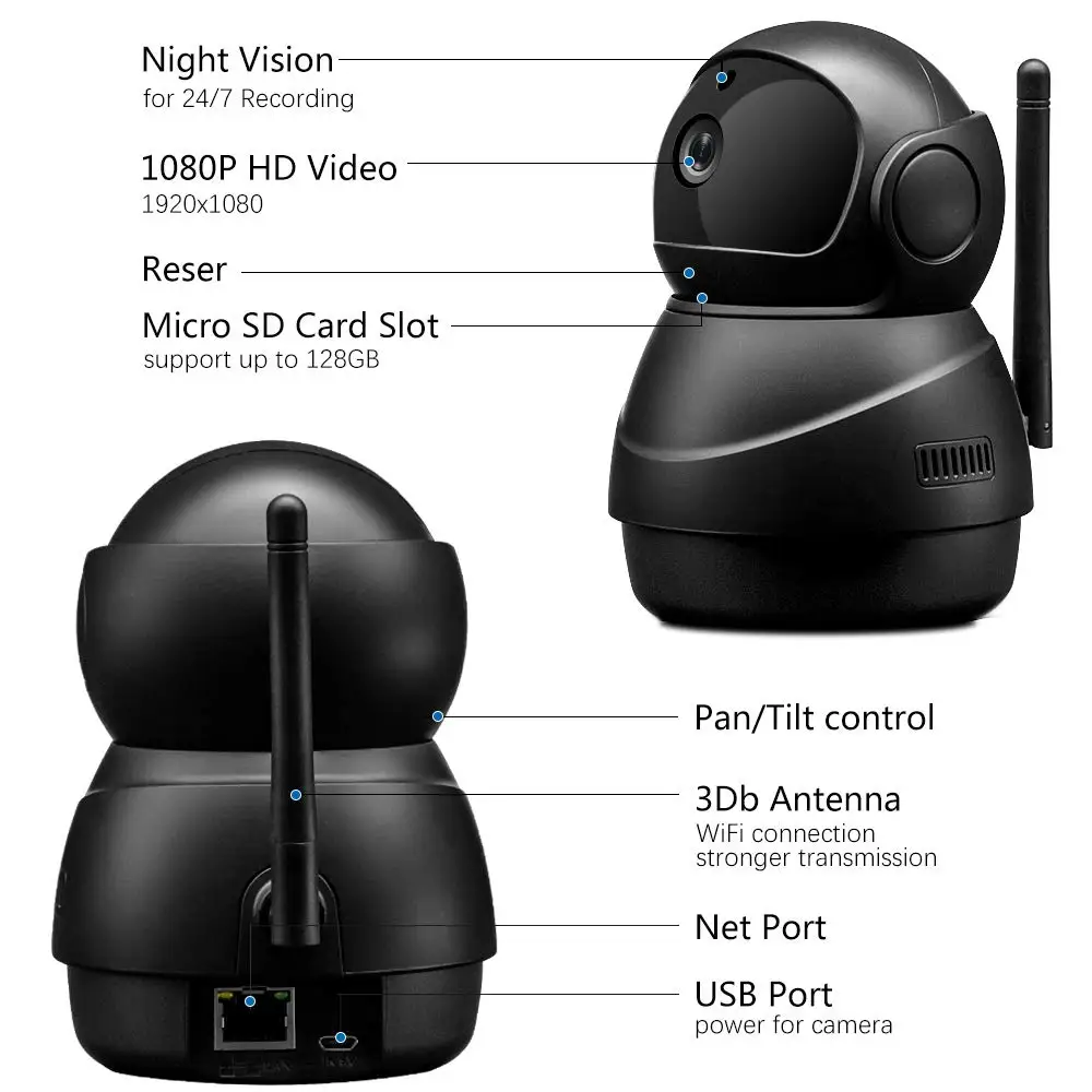 Ip камера Full HD 1080P WiFi домашняя наблюдения с функцией