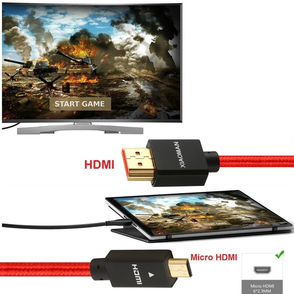 Микро HDMI к HDMI кабель высокоскоростной папа-папа 3D 4K 1080p видео Ведущий для планшета камеры видеокамеры GoPro Hero Micro HDMI порт