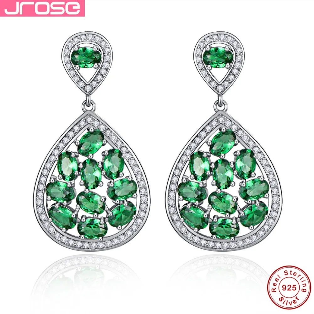 

Jrose Selling 5.0CT Romantic Laboratory Created Emerald Solid 925 Sterling Silver Drop / Dangle Earrings for Women Gift with Box