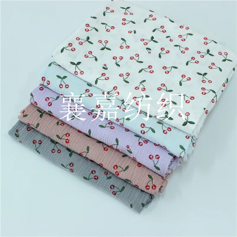 

Cotton and Linen Crepe Double Layer Gauze Cherry Pajamas Fabric Bubble Yarn