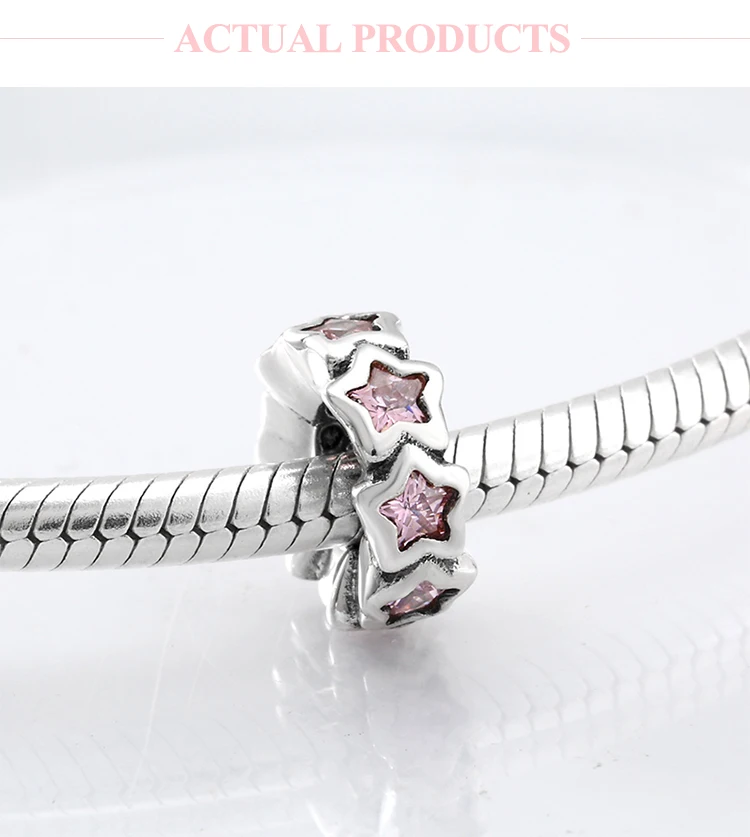 Модный очаровательный 925 пробы Серебряный Розовый пятиконечный Звездный интервальный бисер подходит к оригинальному браслету Pandora для изготовления ювелирных изделий