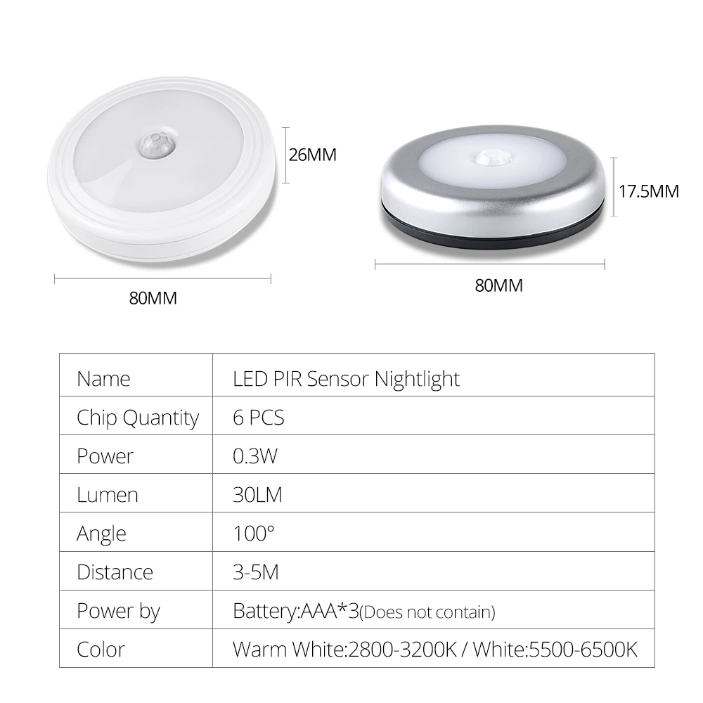 PIR датчик движения светодиодная подсветка под шкаф автоматическое выключение/включение Магнитный диод ночника 3 AAA батарея питание беспроводной Серебряный/белый
