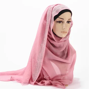 

10pcs/lot Muslim Scarves Malaysia Headscarf Glitter Rhinestone Porcelain Hijabs Islamic Women Hijabs Cotton Wholesale Long Shawl
