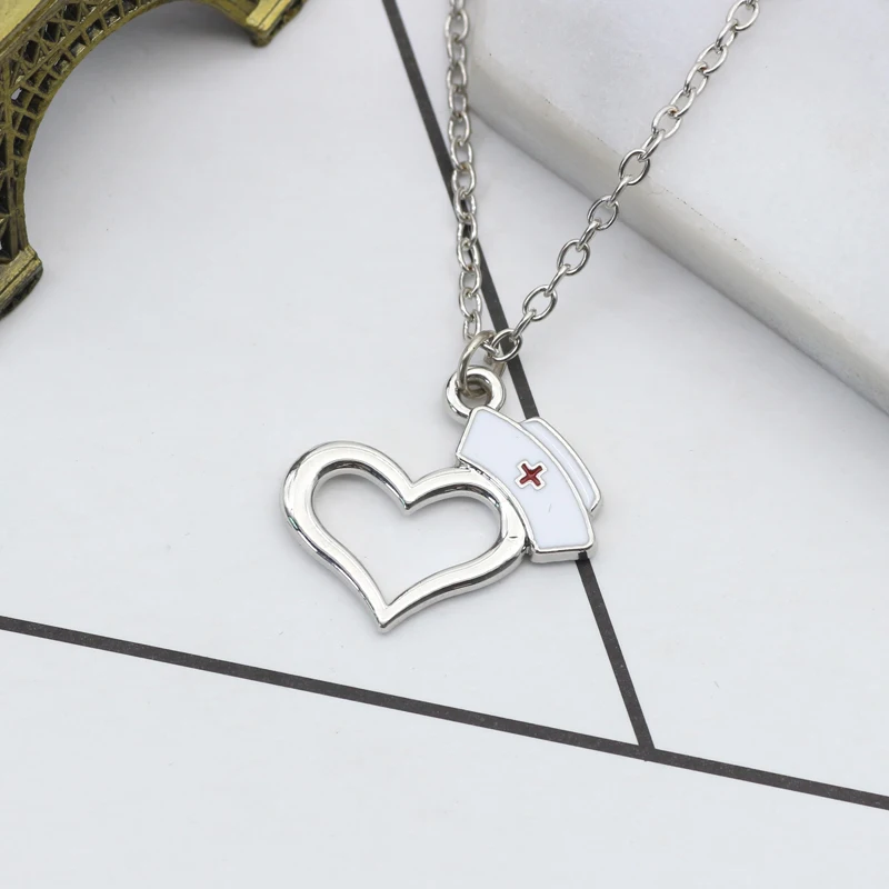 Enamel-White-Nurse-Hat-Pendant-Necklace-Unisex-Prayer-Cross-Hollow-Heart-Charm-Necklaces-For-Nurse-Doctor (2)