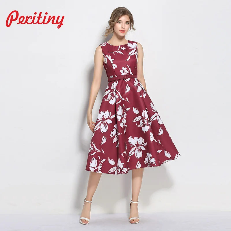 

Peritiny Vintage Dresses For Women 2018 Summer Autumn Women Dress Off the Shoulder Knee-Length Robe Female Floral Print Vestidos