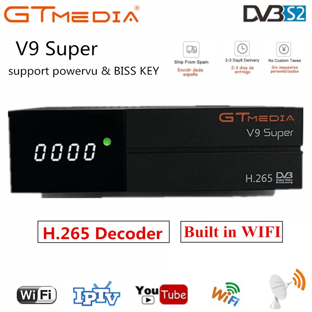 

GTMEDIA V9 Super DVB-S2 Satellite TV Receiver FULL HD 1080P Build-in wifi support for BISS KEY DLNA Receptor PK Freesat V8 Super