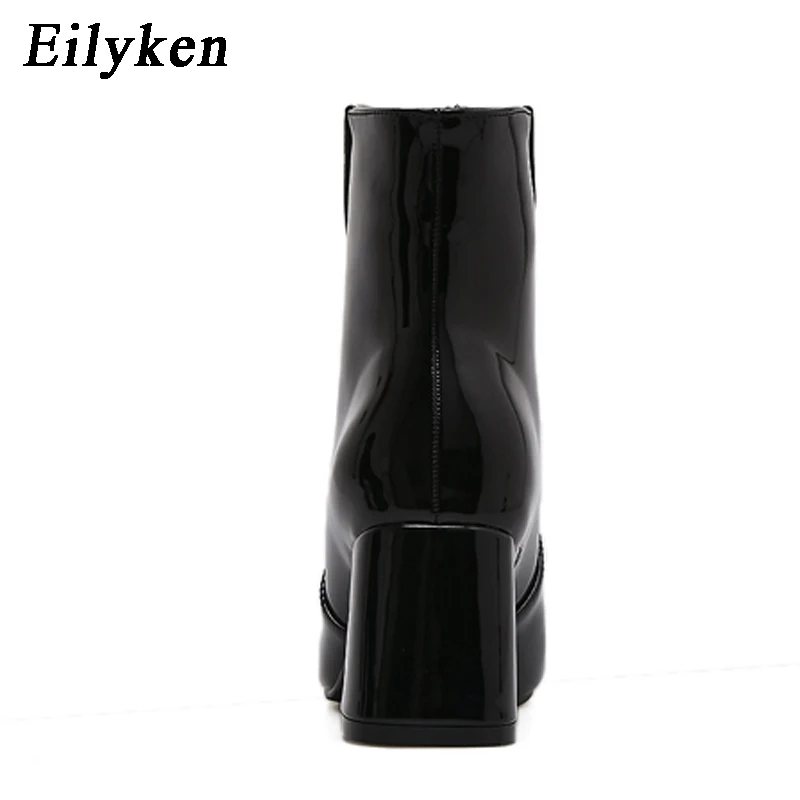 Eilyken/Модные осенние ботинки «Челси»; Новинка года; Прямая поставка; ботинки на низком каблуке; женские ботинки из лакированной кожи на молнии с круглым носком и квадратным каблуком