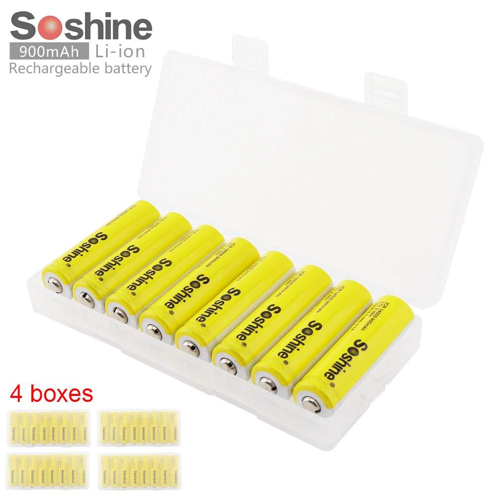 

Soshine 32Pcs 3.7V ICR 14500 900mAh Li-ion Rechargeable Battery with Safety Relief Valve and Portable Battery Box for Flashlight