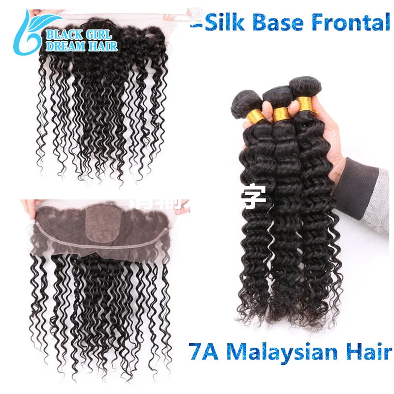 

13*4 Silk Base Frontal Closure With Bundles Deep Wave , 7A Grade Peruvian Virgin Hair Lace Frontal Closure With Bundles3/4Pieces