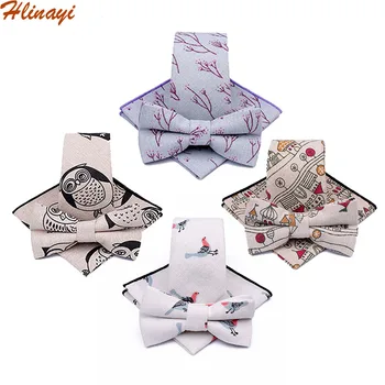 

Hlinayi New men's rural style cartoon printed cotton and linen tie 3 set