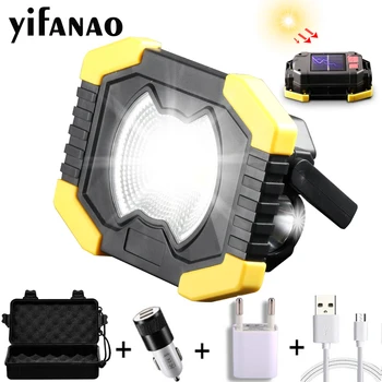 

80W Led Portable Spotlight Solar Led Work Light USB Rechargeable Outdoor Lamp COB Floodlight Tent Lantern Repair 18650 Panel