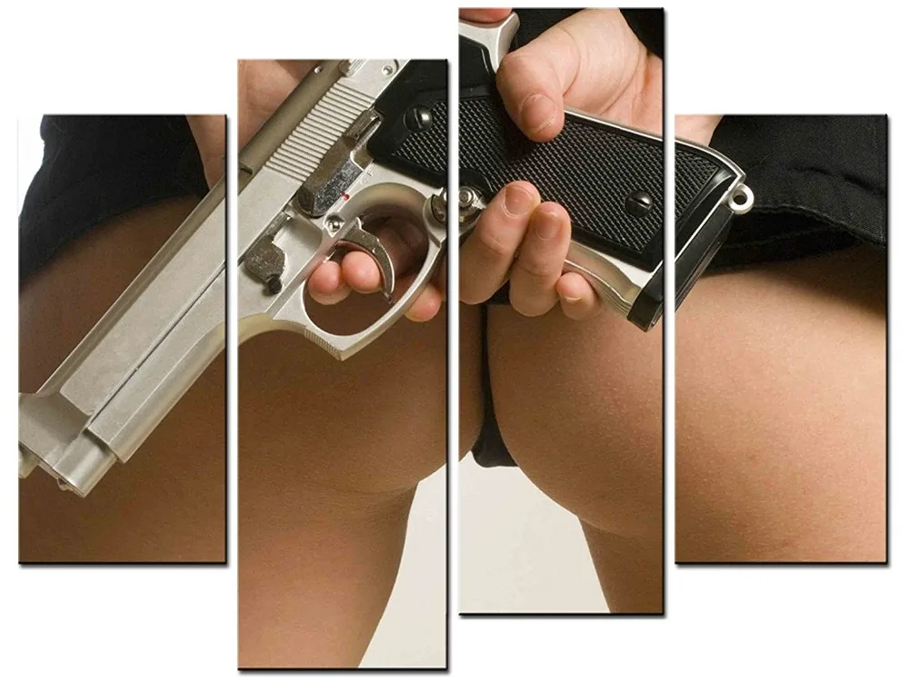 

4 panel frame oil painting guns hand wall art painting home decoration living room canvas printing modern painting XJDC12-125